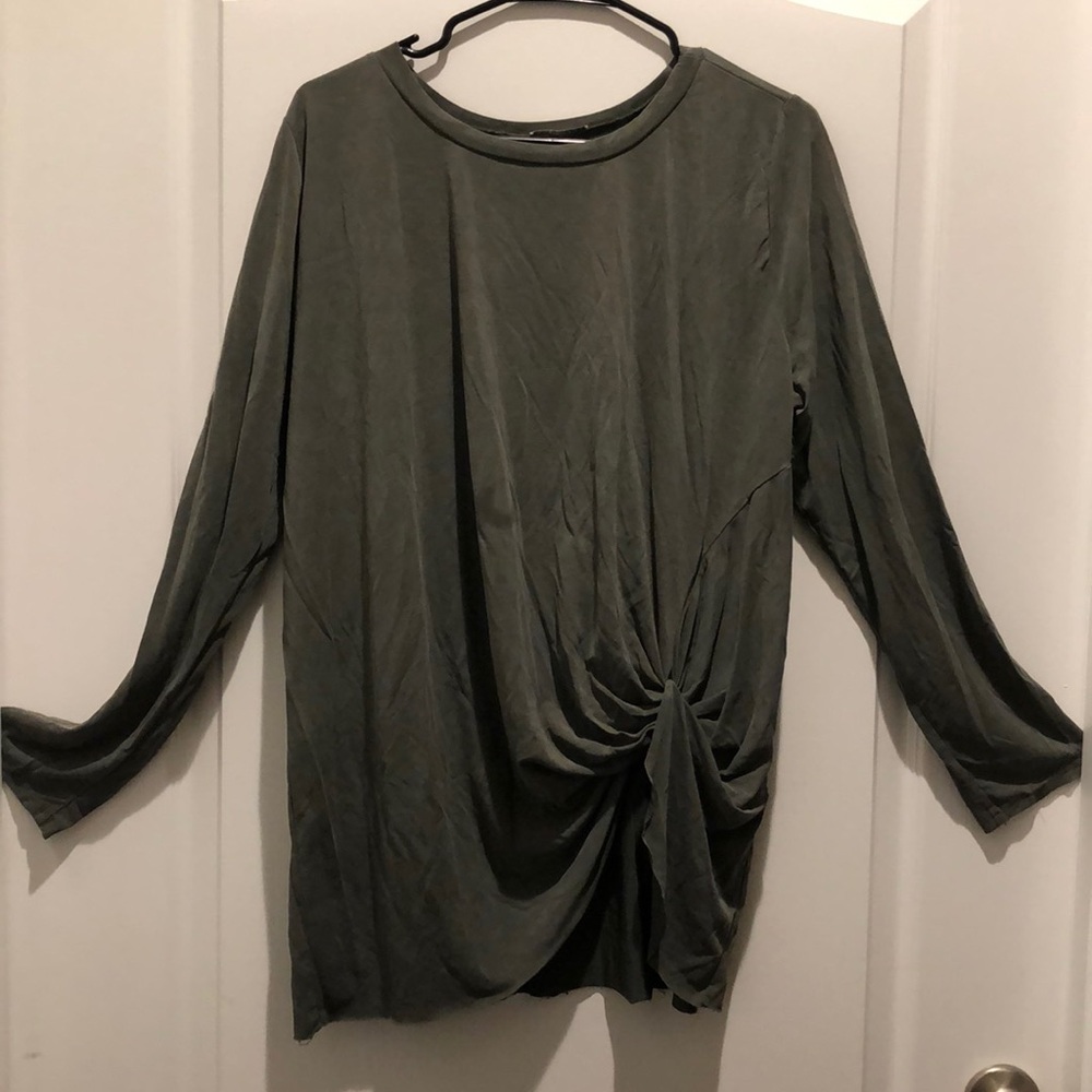 Jodi fl long sleeve jersey shirt dark green with gathered design on lowe…